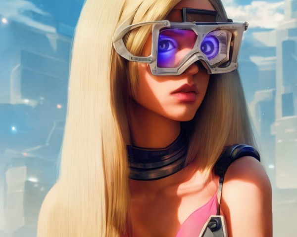 Blonde female in futuristic outfit with purple goggles