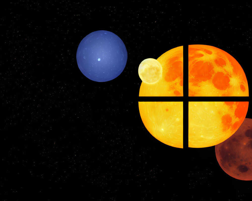 Illustration of Sun, Moon, and Planet in Space Scene