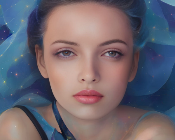 Portrait of a woman with cosmic background and striking features