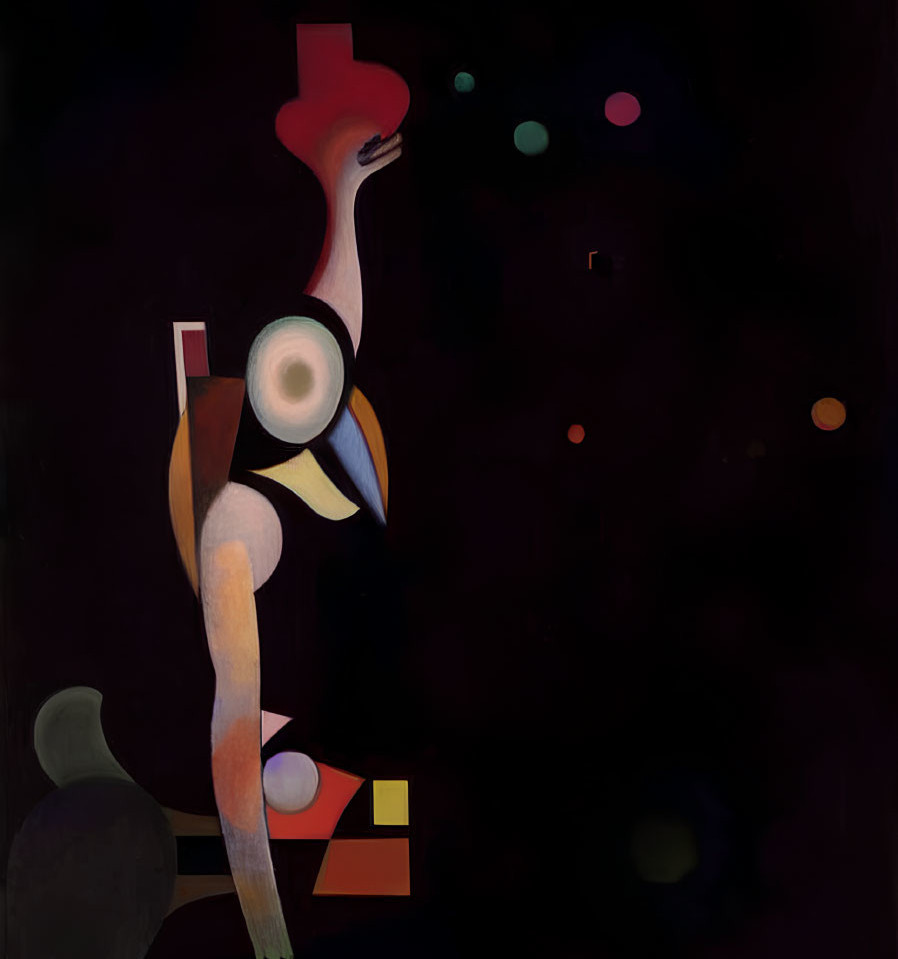 Colorful Abstract Painting: Humanoid Figure in Dark Space