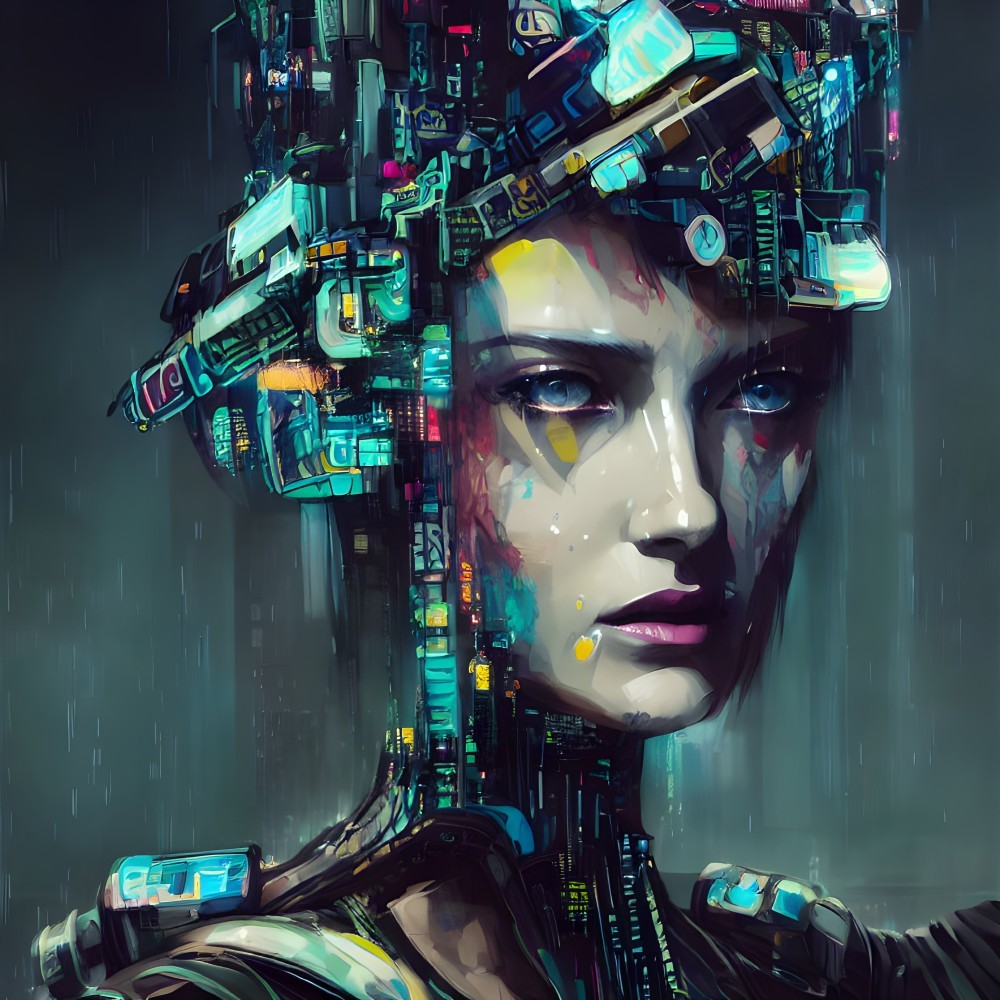 Female Cyborg Digital Artwork with Intricate Electronic Components