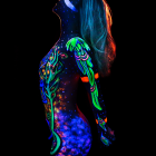 Colorful 3D rendering of woman with iridescent skin and blue lips