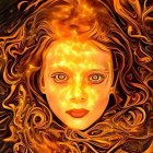 Detailed digital artwork: Girl with fiery orange hair and swirling curls