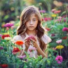 Young girl portrait with floral crown and mystical forest backdrop