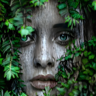 Detailed Portrait Emerges from Lush Green Leaves