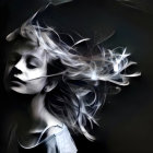 Digital Painting: Girl with Flowing Hair in Cosmic Fantasy Scene