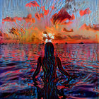 Braided Ponytail Person Watching Sunset Over Calm Water