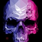 Digital artwork: Light bulb in pink skull halves on dark background