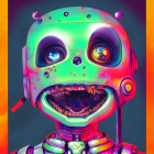 Colorful Robot Head with Expressive Eyes and Internal Mechanisms on Gradient Background