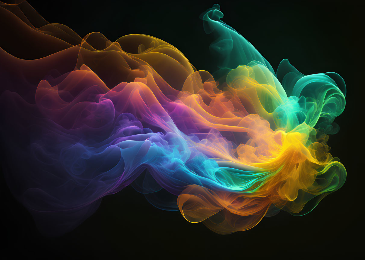 Colorful Swirling Smoke-Like Artwork on Dark Background