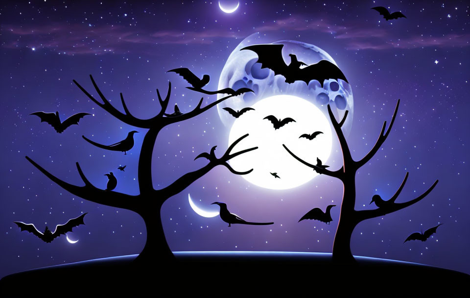 Moonlit night birds bats moonlight