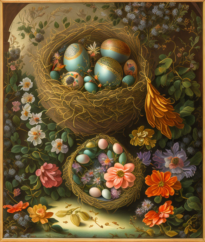 Flowers, insects and eggs in a nest, 1689