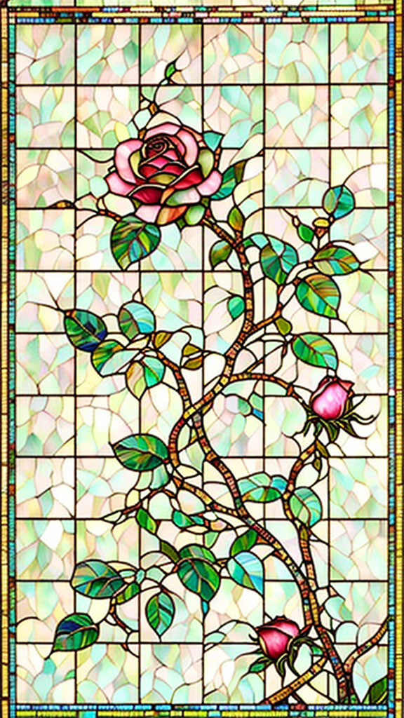Sprig of rose tree, Tiffany stained glass effect, 