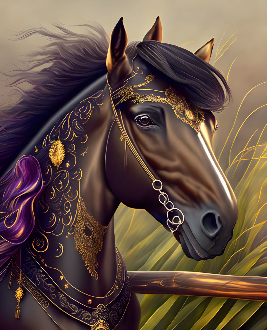 A very beautiful black horse with golden eyes