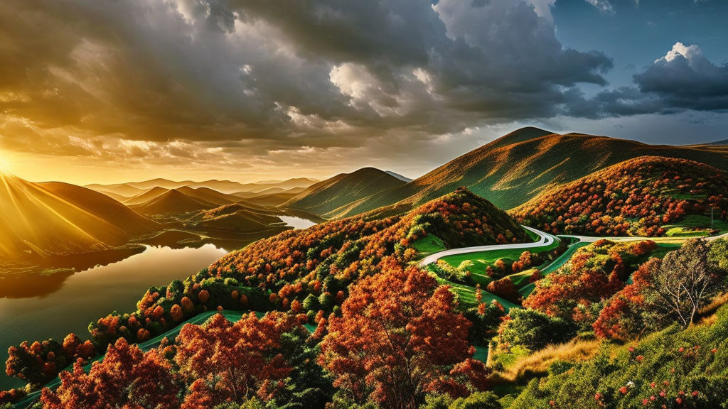 Picturesque nature, winding road, green mountains,