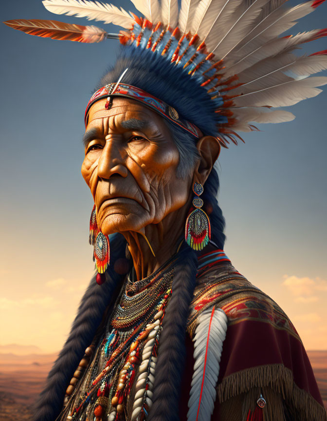 Old man Native American chief, 4K high definition