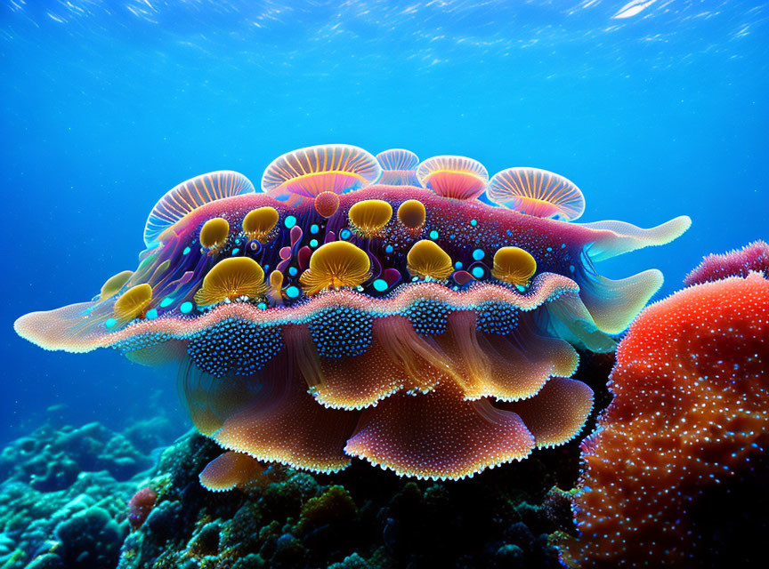 Bump coral multicolored golden jellyfish