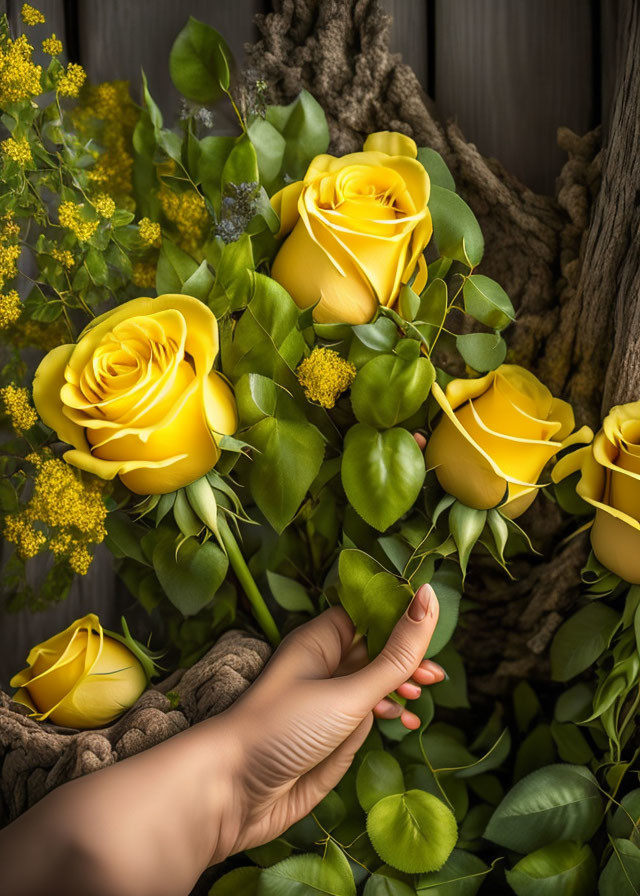 Five beautiful and realistic yellow roses home 