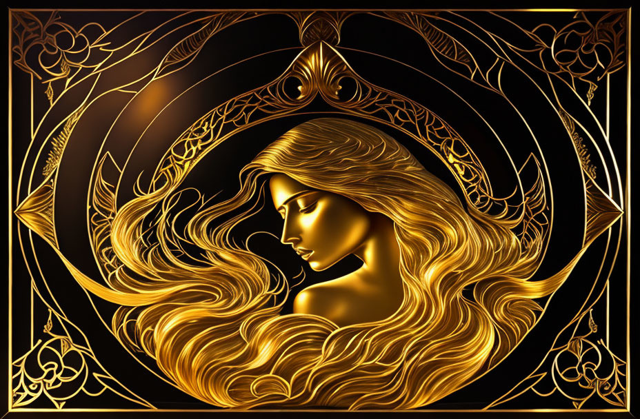 Carving pictures of a woman with golden water, lon