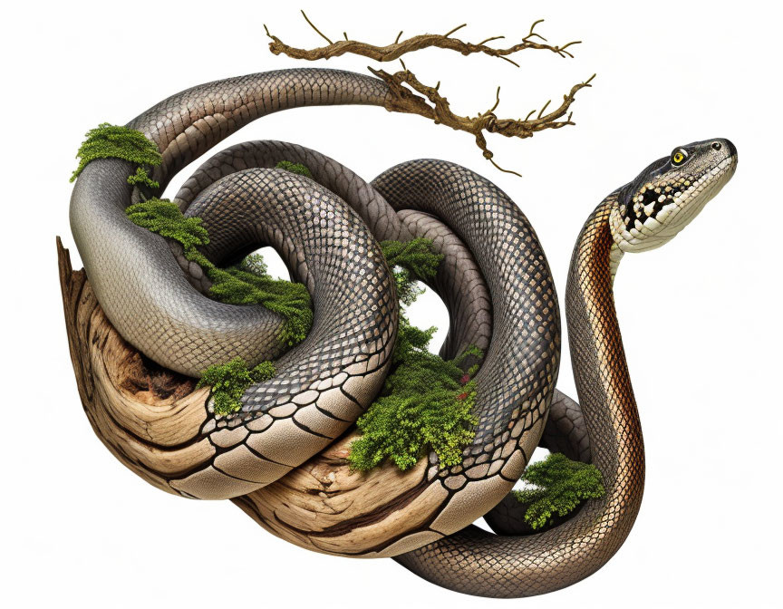 A snake wrapped around a tree trunk