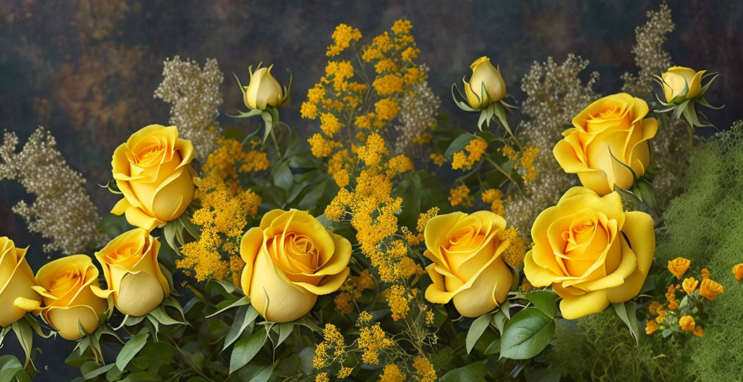 A group of beautiful harmonious yellow roses, with