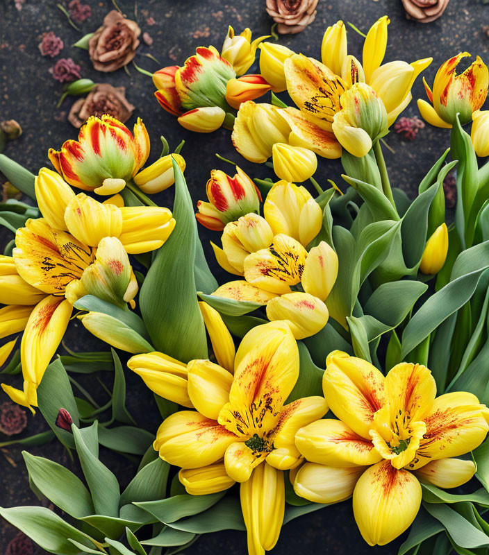 Natural flowers, home photography, yellow tulips a
