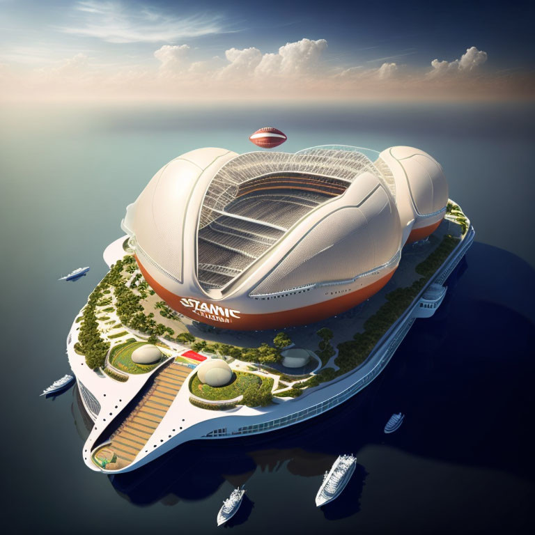A giant steamship is a football stadium with sever
