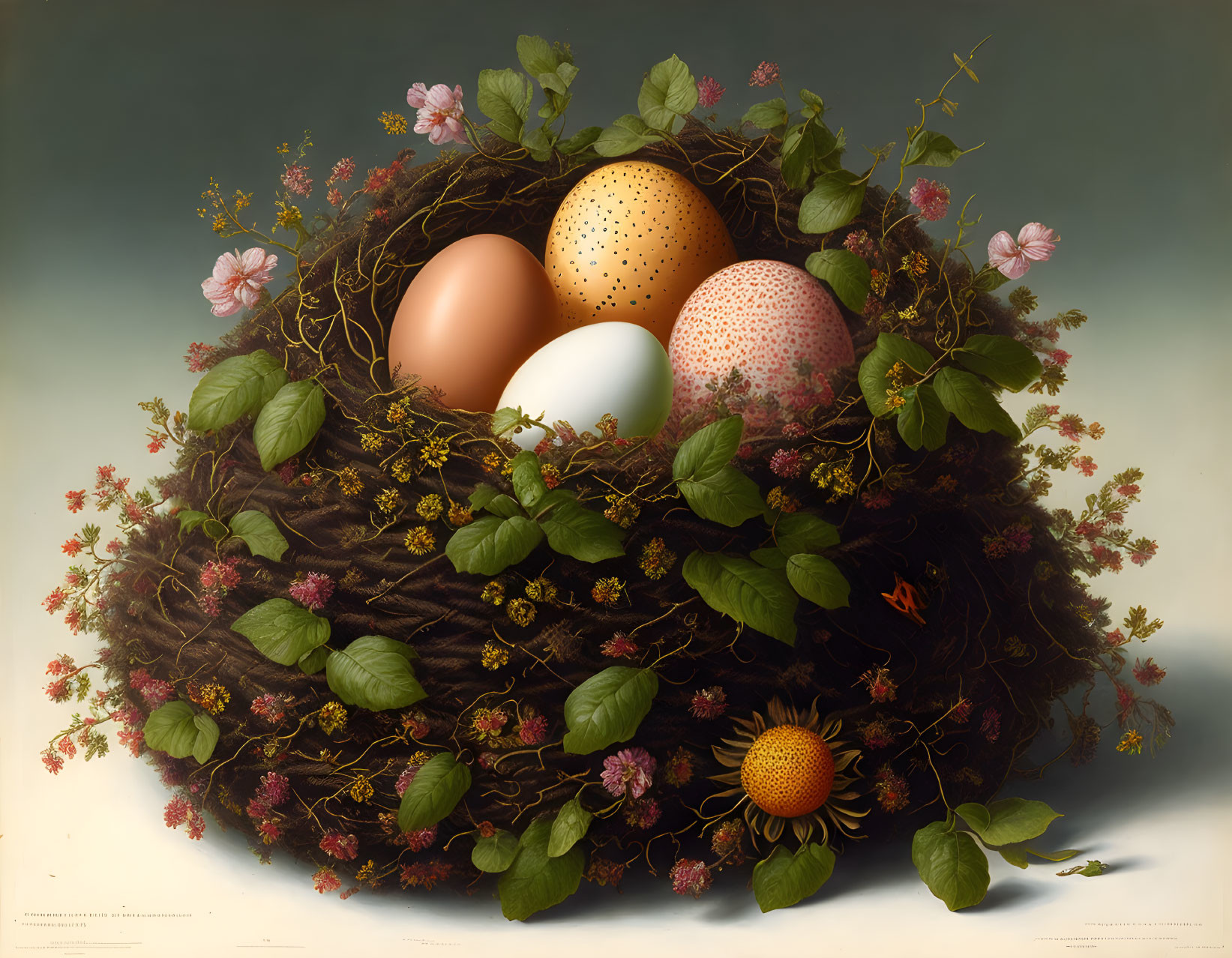 Flowers, insects and eggs in a nest, 1689
