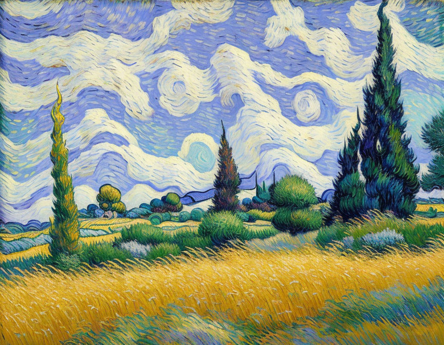 Wheat Field with Cypress Trees 