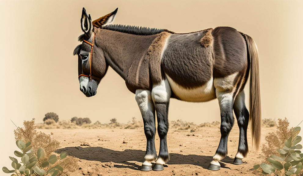 Donkey With Brown Wood Background
