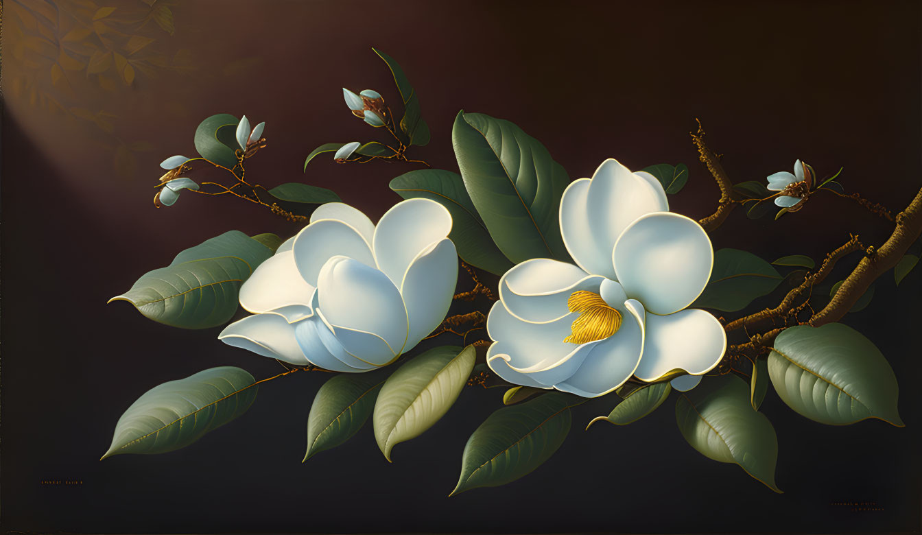 Magnolias on Light Blue Velvet Cloth ganzen