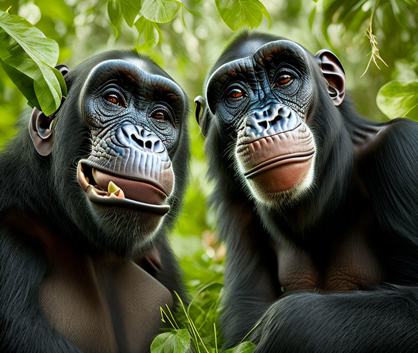 Smiling chimpanzee husband and wife