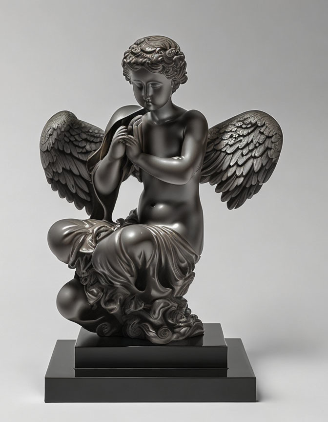 A porcelain figure representing an angel sitting c