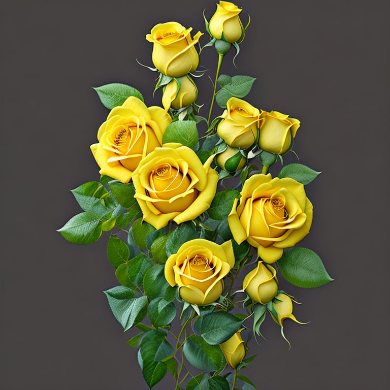 Five beautiful and realistic yellow roses