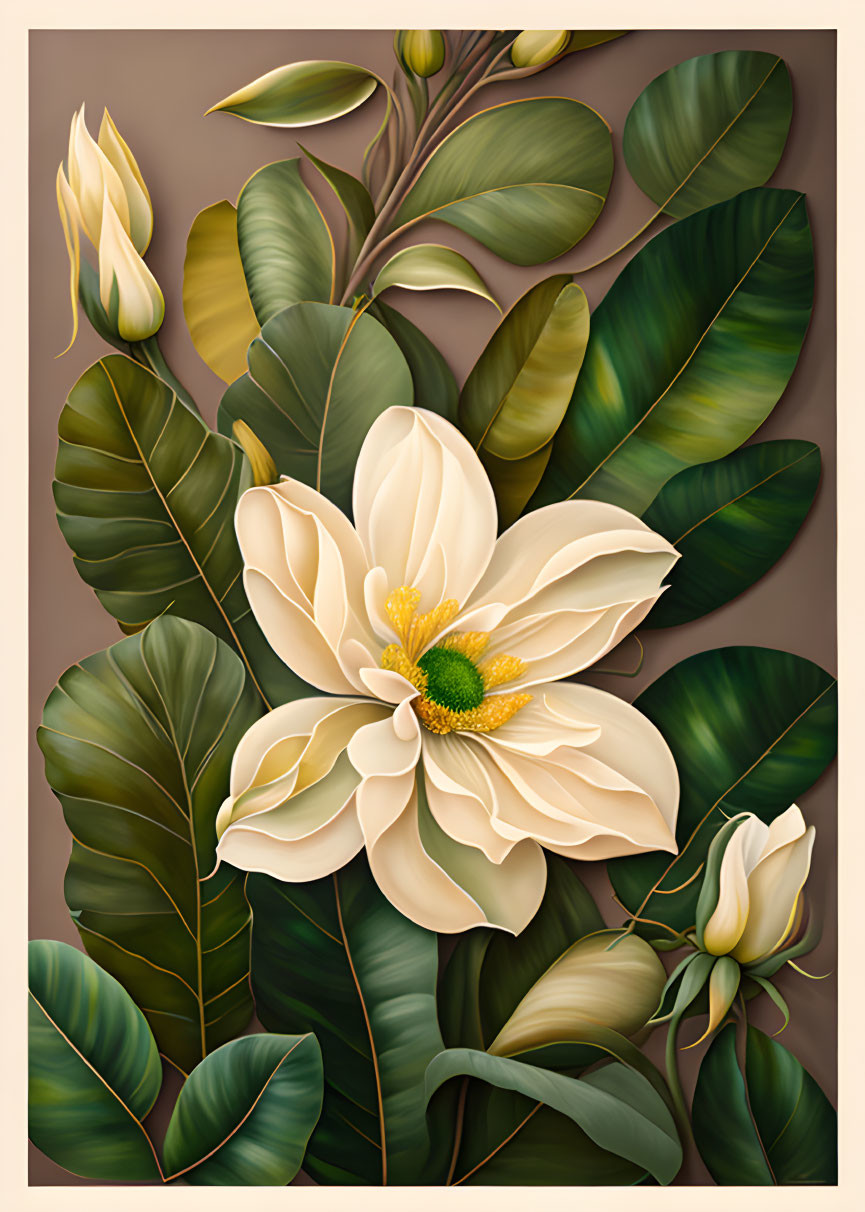 Large leaves and flower painting