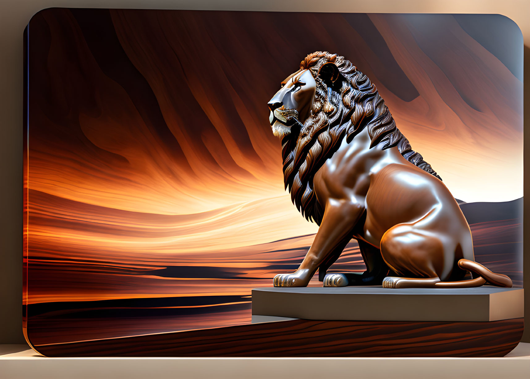 Glossy brown wood lion profile