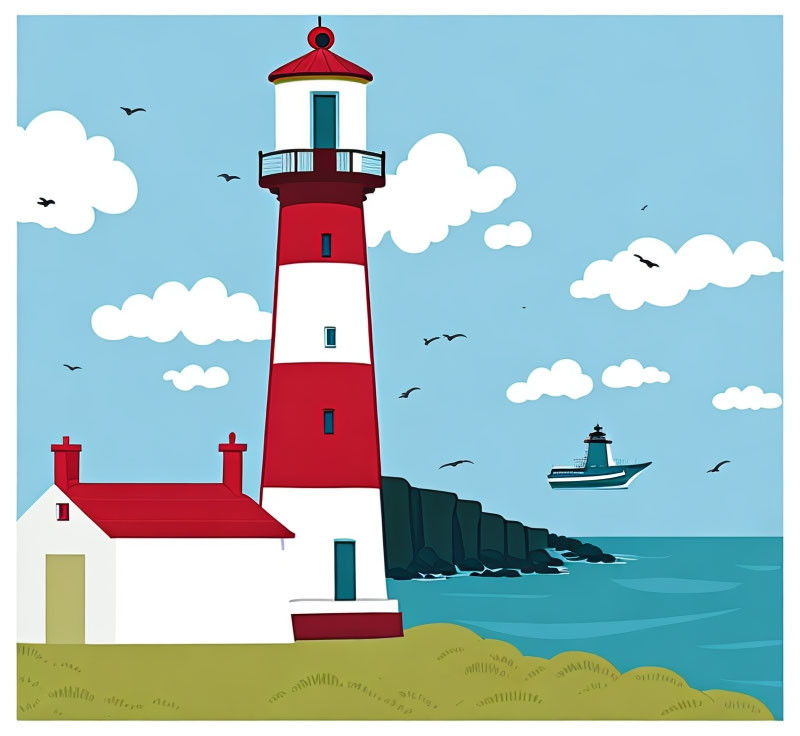 Ship lighthouse cartoon