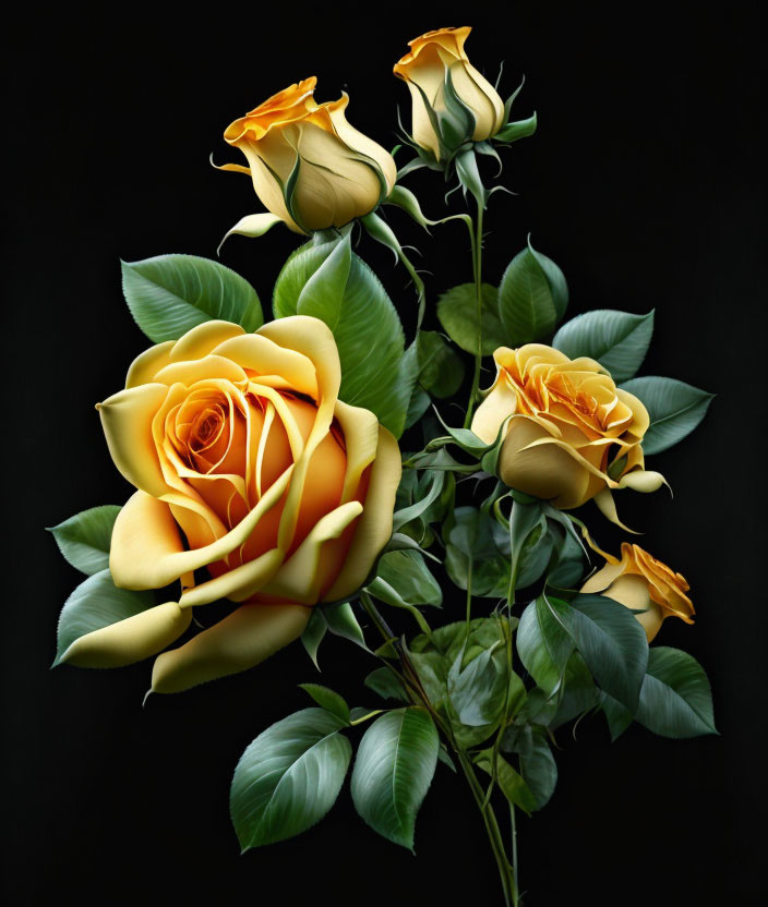 Three beautiful, realistic, yellow roses 