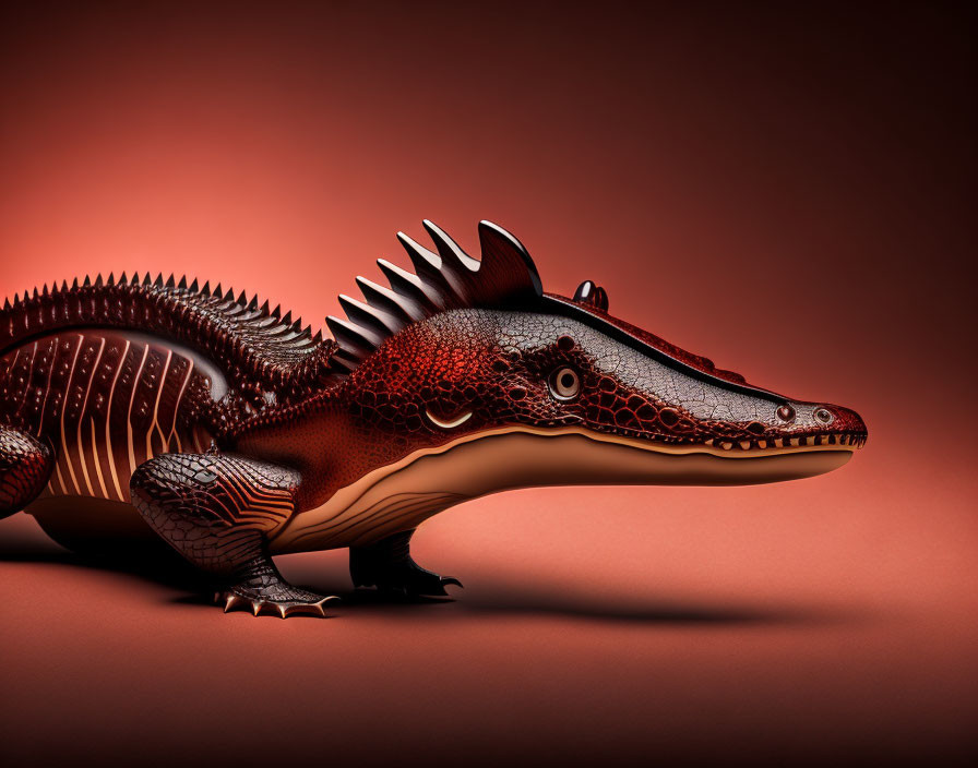 Side wooden crocodile - glossy brown color with th