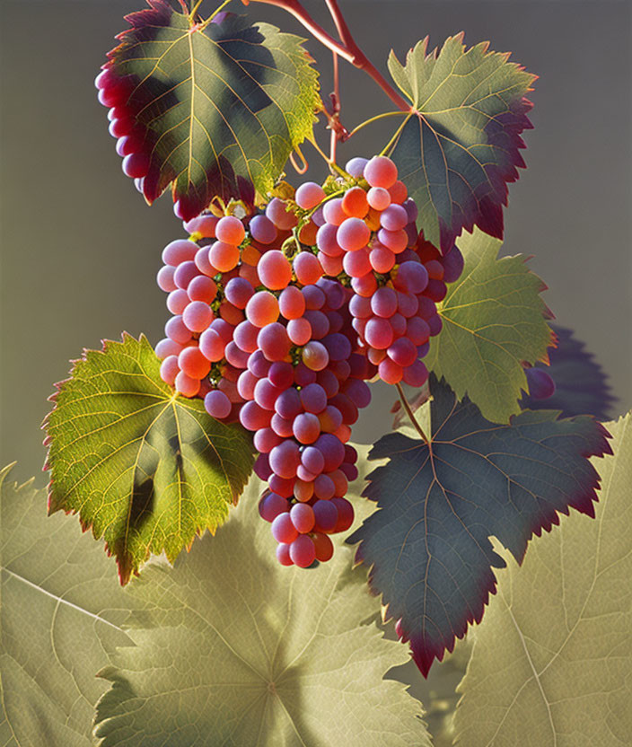 A cluster of grapes and large grains with large le