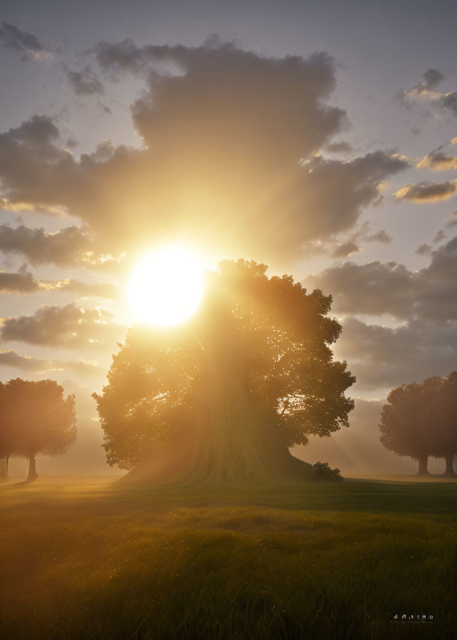 Sunrise behind the tree Realistic and personal pho