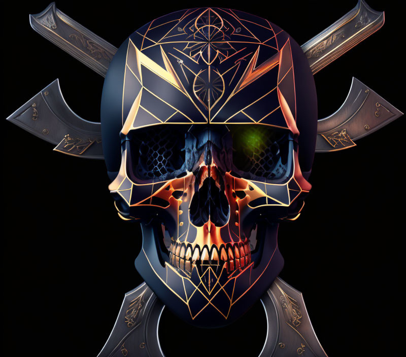 Amazek skull with two crossed swords behind the sk