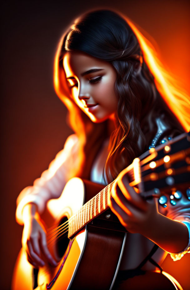 Beautiful girl playing the guitar