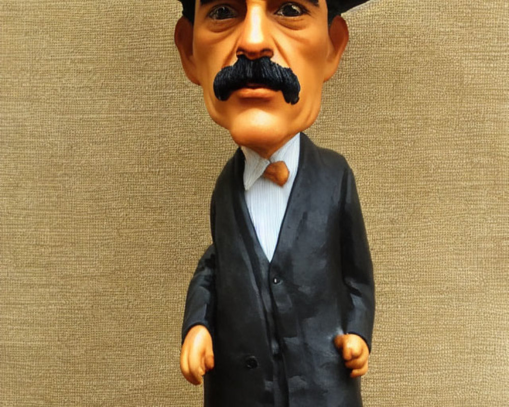 Man Figurine: Mustached, Black Suit, Wide-Brimmed Hat