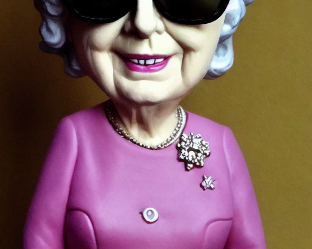 Elderly Woman Caricature Figurine with Silver Hair and Sunglasses