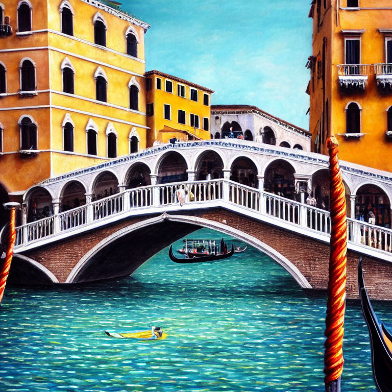 Venice Rialto Bridge Painting: Gondolas on Turquoise Waters