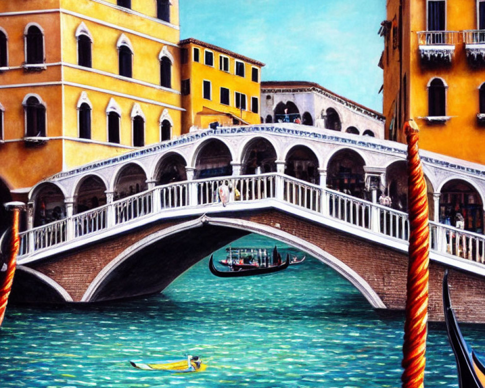 Venice Rialto Bridge Painting: Gondolas on Turquoise Waters