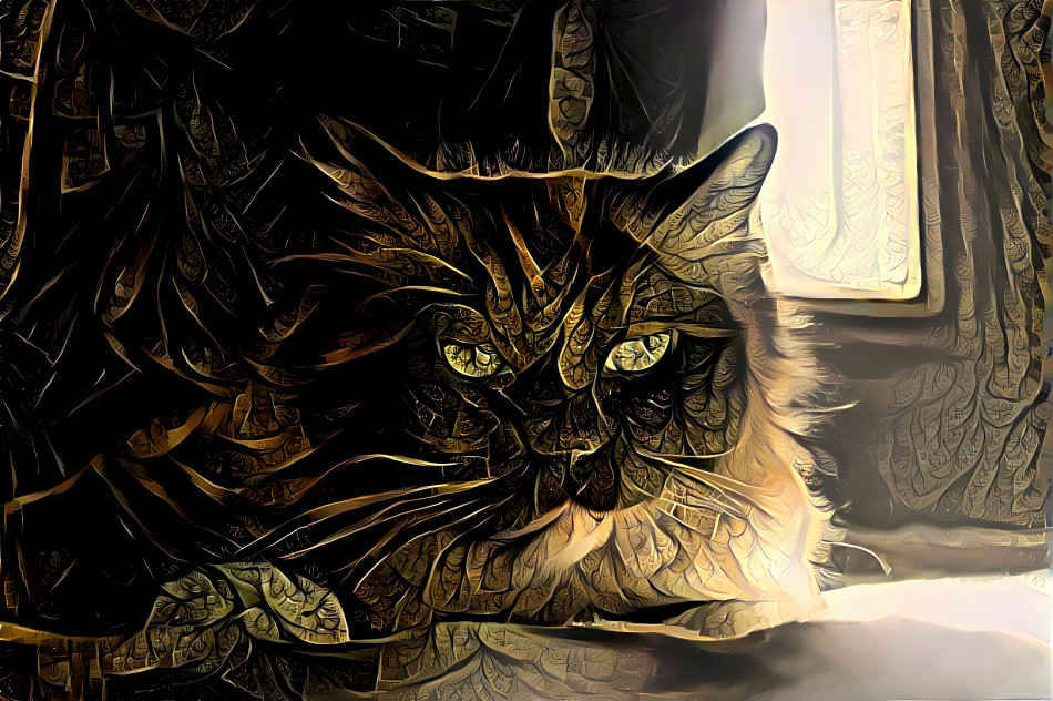 Dark Golden Fractal Cat