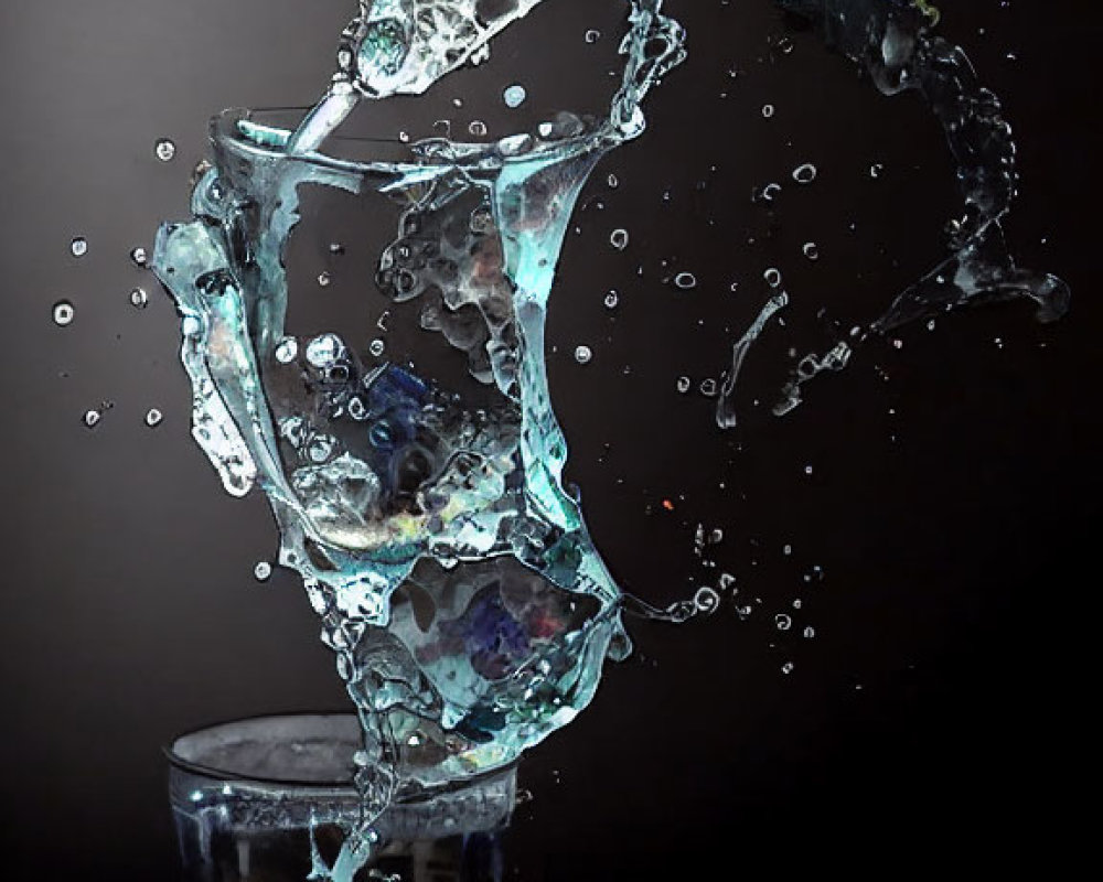 High-speed photo of water splash with glass mid-air above tumbler