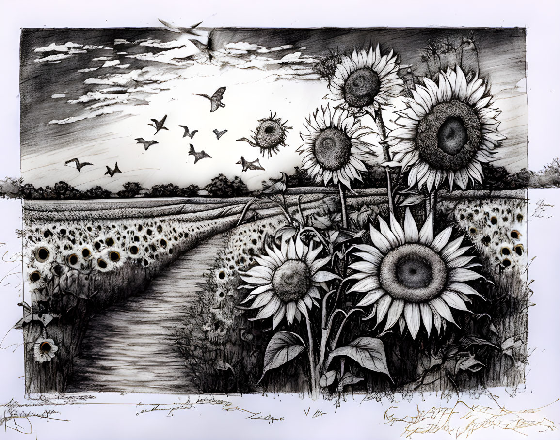 A peaceful sunflower field before the war